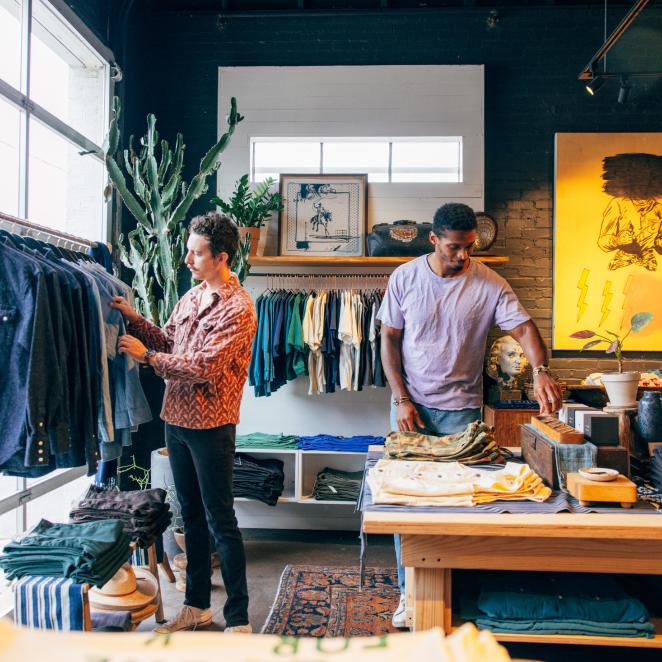 Guys shopping at Imogene + Willie