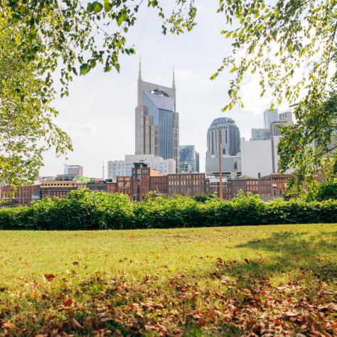 Cumberland Park with a view of Nashville's skyline