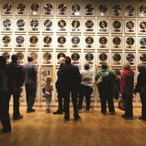 A wall of gold and platinum records at the Country Music Hall of Fame