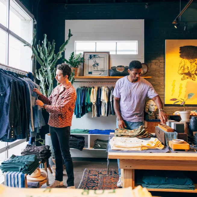 Guys shopping at Imogene + Willie