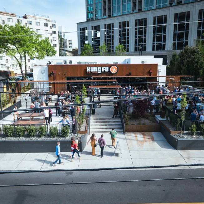 Large patio area with games & music